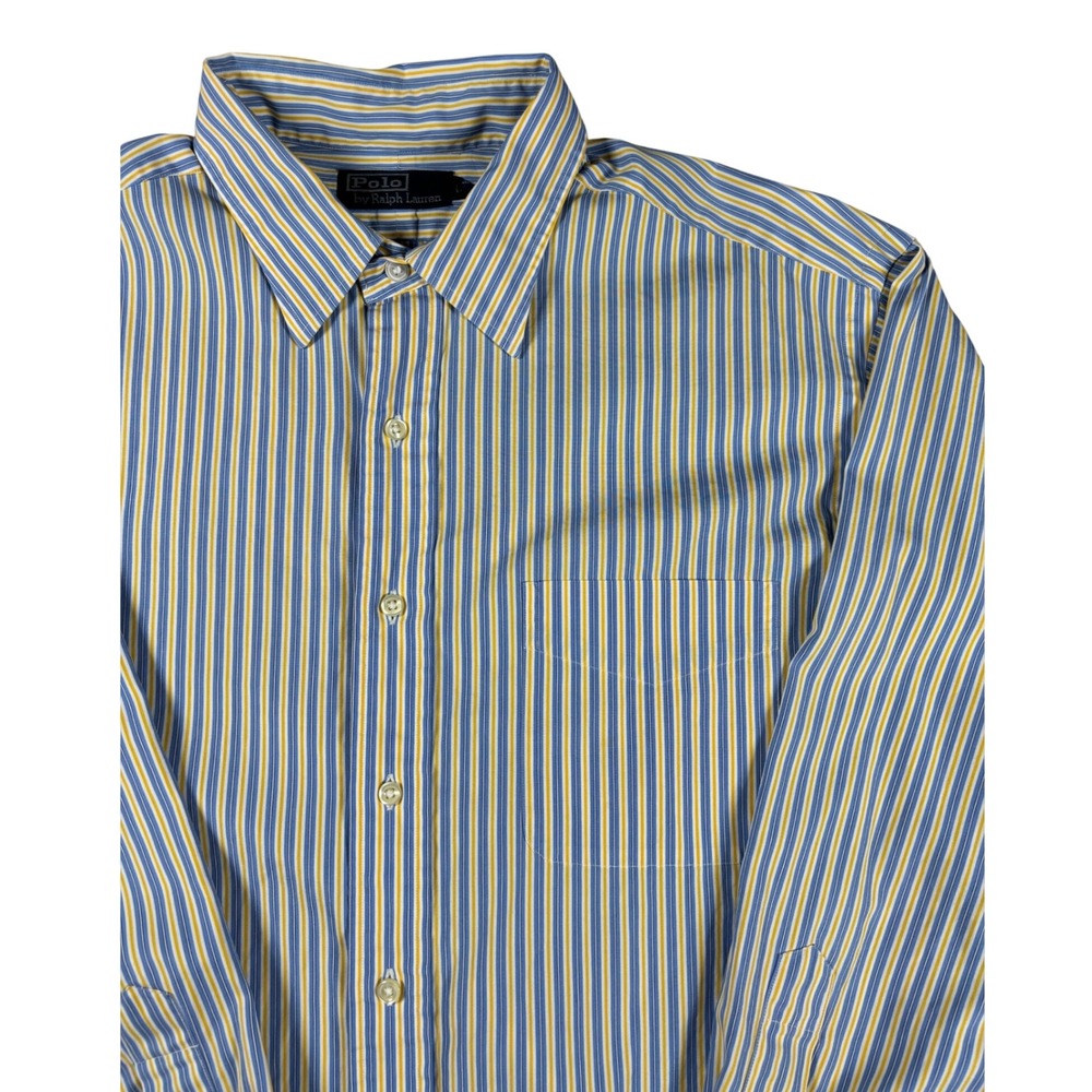 Polo Ralph Lauren Mens Blue Yellow Striped Button Down Shirt Long Sleeve 17.5 L